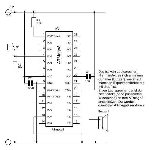 Buzzer des Atmel Evaluationsboard'http://www.pollin.de/shop/downloads...